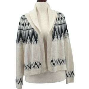 THE GREAT Fair Isle‎ Cardigan Sweater Alpaca Wool Blend Cream Black Gray Sz 2